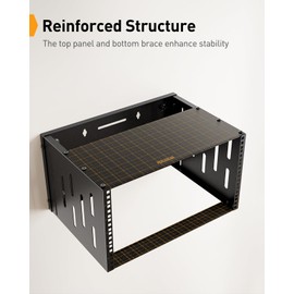 Perlegear 6U Open Frame Network Rack for 19″ Servers & AV Gear, Patch Panel Bracket for Shallow Servers, Network Switches, and IT Equipment, Floor-Standing or Wall-Mounted AV Rack, PGSER03