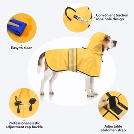 Ezierfy Reflective Dog Raincoat - Adjustable Waterproof Raincoat for Dogs, Lightweight Dog Hooded Slicker Rain Coat Poncho for Small to X- Large Dogs(Yellow, Medium)