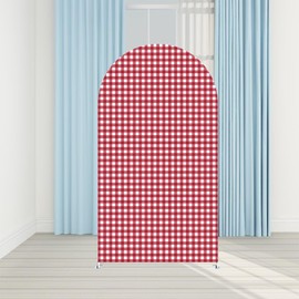 Aerdce Red and White Plaids Arch Backdrop Cover Strawberry Theme Stretchy Arched Stands Covers for Girls Birthday Baby Shower Parties Decoration(Only Cover)