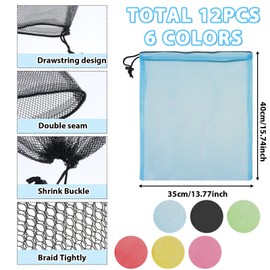 EupHHonycs 12Pcs Colorful Mesh Bag Nylon Mesh Drawstring Bag Mesh Stuff Sack with Cord Lock Closure for Storage, Travel, and Sports, 13"X15.5"