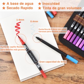 72/100/120 Colores Plumones Doble Punta Pencil, POVOLE Marcadores a Base de Agua No Toxico, Cepillo de Nailon 1-2mm y Punta Fina 0.4mm Para Niños y Adultos, Colorear Lettering Dibujar Caligrafía
