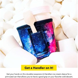 Lit Handlers Ice Cream Cooler Sleeve - Neoprene Ice Cream Pint Holder with Handle & Pocket - Tear Resistant Cooler & Container - Machine Washable & Leak Proof Cup Cover for Yogurt (Purple Tie Dye)