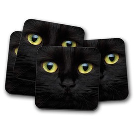 4 Set - Black Cat Drinks Coaster - Spooky Kitten Cats Mum Sister #8423