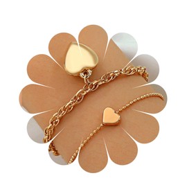 Aneneiceera Layered Fluffy Heart Bracelet Pearl Love Heart Wrist Chain Layered Golden Heart Hand Chain Minimalist Boho Charm Bracelet Jewellery Gifts for Women Girls