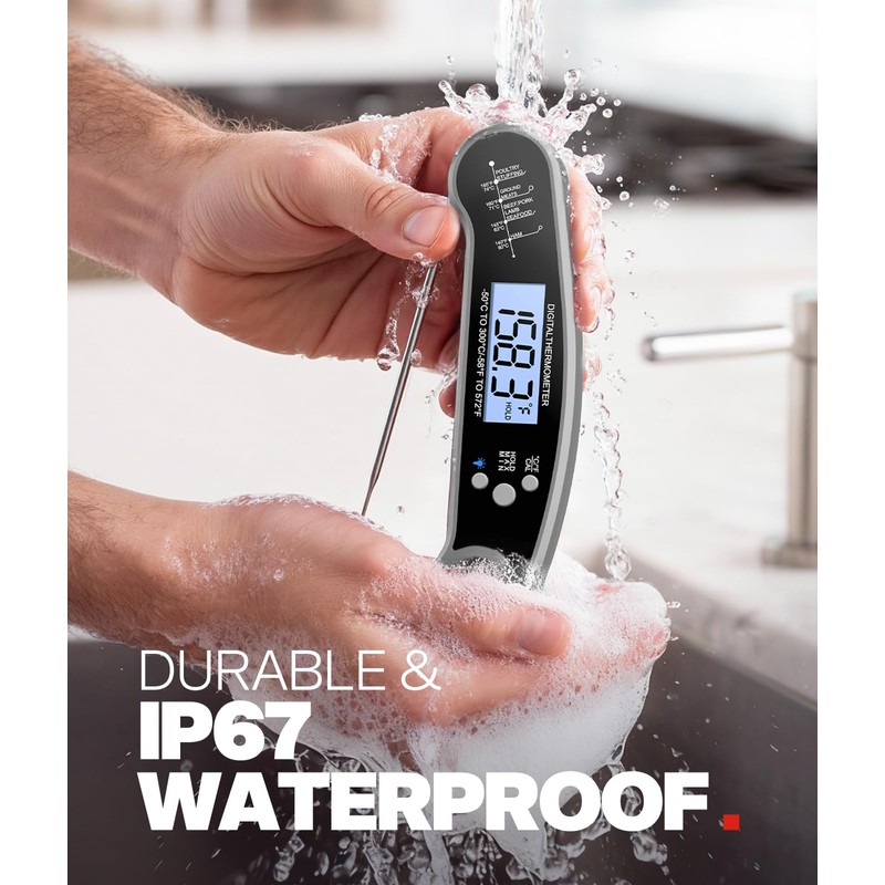 Digital Meat Thermometer, Instant Read Food Thermometer for Cooking, Grey