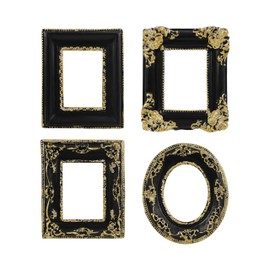 Vintage Black Gothic Picture Frames for DIY Projects, Set of 4 Resin Hand-Painted Mini Frame No Backing and Glass, Fits 1.5x2 Inch Photos Wallet Prints Magnetic Paintings
