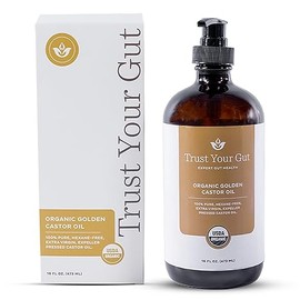Trust Your Gut Organic Golden Castor Oil, 100% Pure Cold-Pressed Hexane-Free Extra Virgin Oil for Liver Detox, Gut Wellness, Skin Care, Healthy Nails & Hair Growth - 16 oz