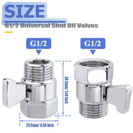 Mesee 2 Packs Shower Head Flow Control Valves G1/2 Shower Head Shut Off Valve with Handle Lever Water Flow Control Restrictor Replacement Part Kit for Shower Head, Hand Shower, or Bidet Sprayer