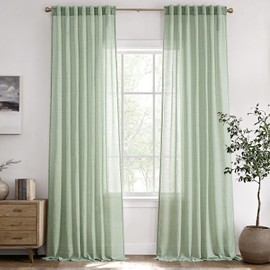 ANRODUO Sage Green Linen Curtains 84 Inch Length 2 Panels for Living Room Light Filtering Semi Sheer Back Tab Curtain Drapes for Bedroom Neutral Farmhouse Decor 84 Inches Long Light Green Colored
