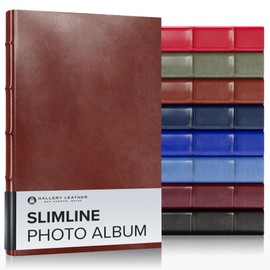 Gallery Leather Slimline Photo Album for 4x6 Pictures with Slip-In Pockets and Writing Space Holds 120 Photos Premium Bonded Leather 3-Ring Binder, Handcrafted Made in USA, Acadia Tan - 11.75" x 8"