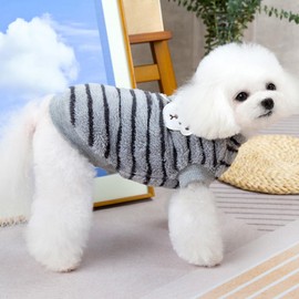 JOUHOI Pet Pullover Dog Sweater Striped Winter Puppy Clothes for Small Dogs Cats Warm Dog Knitwear Outfits Doggy Knitted Clothing with D-Ring, 2 Pack, Pink Grey, Large