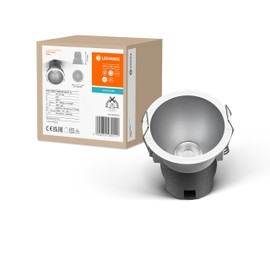 LEDVANCE Spot Twist recessed downlight, silver, 5 W, 400 lm, 830 WT, 70 mm diameter, warm white light colour, up to 90% energy saving compared to halogen downlights, easy installation, 3000 K