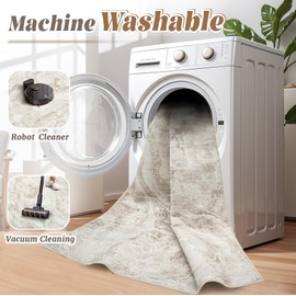 5x7 Area Rugs Living Room: Washable Neutral Abstract Rug Large Modern Marble Indoor Soft Non-Slip Carpets for Bedroom Nursery Office Dining Room (Beige,5'x7')