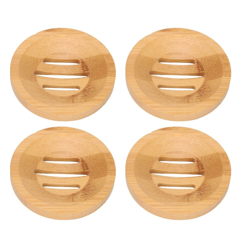 GEEKHOM Soap Dish Holder, [Pack of 4] Natural Bamboo Self