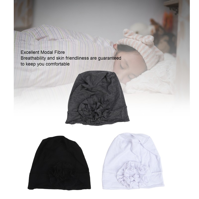 Women Turban Flower Cap Balck White and Gray Pure Color
