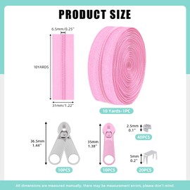 Cimeton 81Pcs #5 Nylon Zipper Tape Kit Includes White 10 Yards Coil Zippers Slider, Zipper Bottom Top Stops, Double-Side Zipper, Metal Zipper, for Clothes Bag Purse Making Supplies (White)