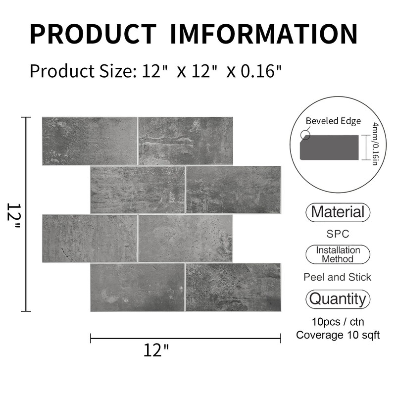COLAMO Luxury 10 Sheet Thicker Rigid Dark Concrete Gray Peel