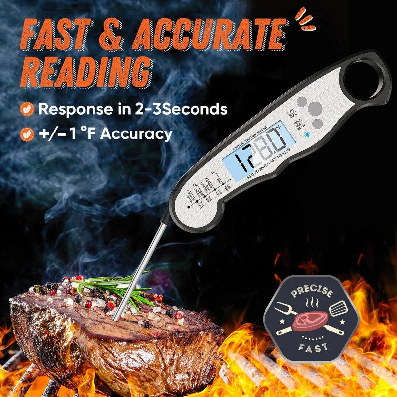 ImSaferell Ultra Fast Accurate Meat Thermometer with Large Backlight Waterproof