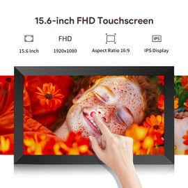 YUUTY WLAN Digitaler Bilderrahmen, 15,6 Zoll 32GB Elektronischer Bilderrahmen, 1280x800 HD IPS LCD Touchscreen Foto Rahmen, Automatische Rotation, Teilen Sie Fotos Sofort Von überall Aus