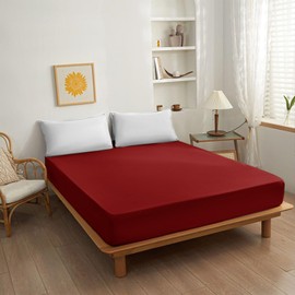 NAFAY LIVING Fitted sheet-Plain Dyed Ultra Soft Microfiber Bedding Sheet Set 25cm Deep- Non-Iron, Wrinkle Free & Breathable Bed Sheet (Red, Double)