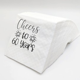 SharkBliss 60th Birthday Cocktail Napkins, 100 Pack Cheers To 60 Years Birthday Party Disposable Beverage Bar Paper Cocktail Napkins For His Her Sixty Birthday 2-Ply, 5x5" (Cheers To 60 Years)