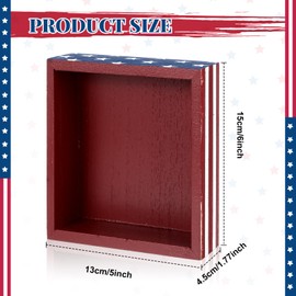 Jetec Veterans Day Decor Gifts Box Sign Patriotic 5 x 6 Inch Wood American Flag Decor Farmhouse Wooden Block(God Bless America)