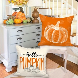 Benjia Orange 60x60 Autumn Cushion Covers Set of 4, Maple Leaf Pumpkin Decorative Holiday 24x24 Inch Fall Throw Pillow Covers Thanksgiving Pillow Case for Indoor Home Bedroom Couch Sofa Decor 45x45cm