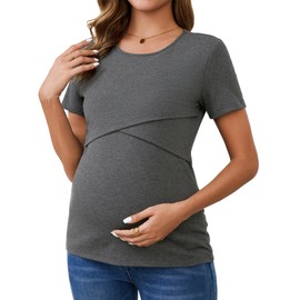MARI GABRIEL Womens Ribbed Knit Short Sleeve Nursing Shirts Crossover Maternity Breastfeeding Top X-Large Black