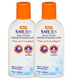 SAFE SEA Anti Jellyfish Lotion, Non Toxic Waterproof Protects Against Sea Lice, Fire Coral & Jelly Stings (2 pack no SPF)