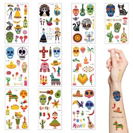 Waterproof Temporary Tattoos, 10 Sheets Temporary Tattoos Waterproof Cute Tattoo Stickers, Flower Skull Tattoos Stickers, Day of the Dead Skeleton Tattoos for Girls Boy Gift
