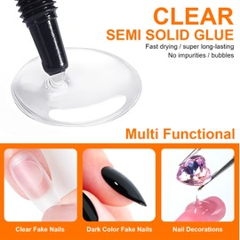 3 Pcs Semi-Solid Nail Glue Gel - Waterproof & Quick-Dry Adhesive for Acrylic & Fake Nails, Press-Ons, Rhinestones - Universal, Long-Lasting Formula, Alcohol-Free, No UV Needed, Contains Cyanoacrylate