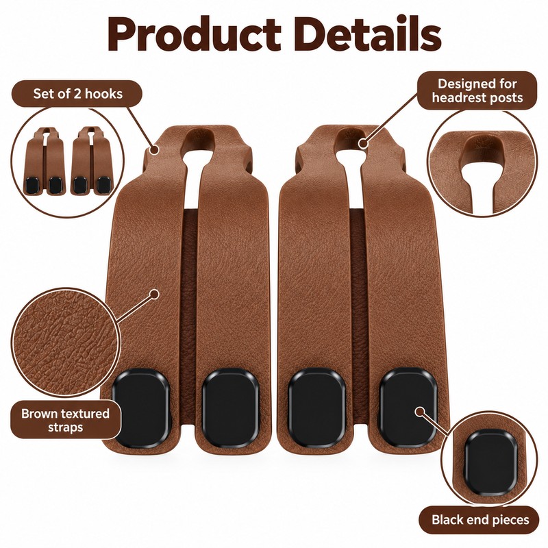 2-in-1 Car Headrest Hook for Bags – Compact Seat-Back Organizer