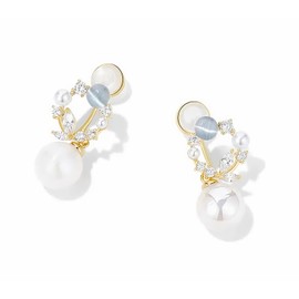 ONNFMH Pink Gold Cherry Blossom Bow-Knot 18k Women's Popular Earrings, Pearl