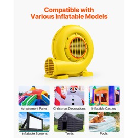 VEVOR Inflatable Blower, 0.5 & 0.6 HP Dual-Power, Electric Air Blower, 380W Bounce House Blowing Pump, 3400RPM Commercial Corded Fan Pump for Castle Water Slides Water Slide Bouncy Castle