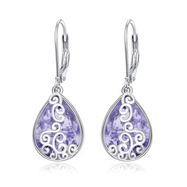 Birthstone Earrings for Women Drop Strap Earrings Filigree Hook Earrings for Women Fashion 925 Sterling Silver Jewelry Hypoallergenic, Sterling Silver, Cubic Zirconia
