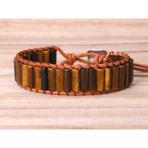 Light Brown Jasper Tube Wrap Bracelet for Men, Healing Spiritual Protection Balance Meditation Grounding Bracelet-Anxiety Relief Gift