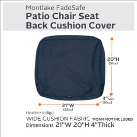 Classic Accessories Montlake Water-Resistant 21 x 20 x 4 Inch Patio Back Cushion Slip Cover, Heather Indigo Blue