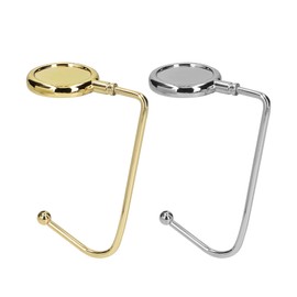 kwmobile Purse Hooks for Table - Set of 2 Metal Handbag Hook Holder Hand Bag Hanger for Tables, Desks, Gold/Silver