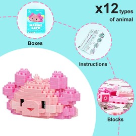 KDXBQ Party Favors, 12 Packs Mini Marine Animals Micro Building Blocks Set, Classroom Prizes, Goodie Bags, STEM Toys, Birthday Gift for Young One Ages 8-14+
