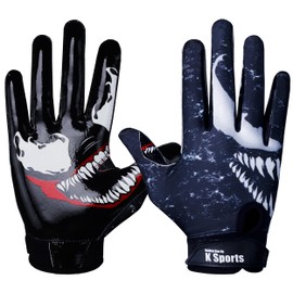 Golden Bee by K Sports Youth Football Gloves with Skin fit Stylish Design Tacky Grip Receiver Youth and Adult Gloves (Black, Adult Large)