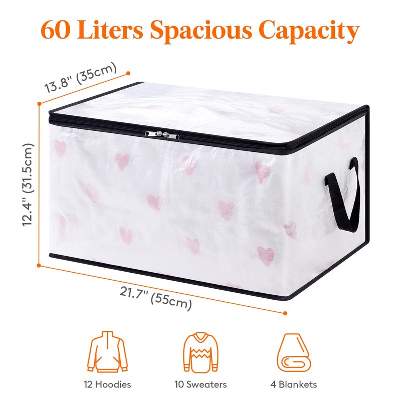 Lifewit Pack of 4 Transparent Plastic Storage Bags, 60 L