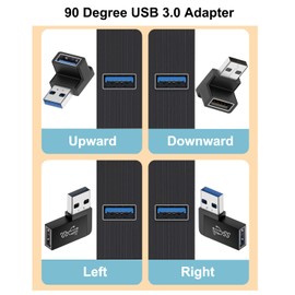 Jadebones 90 Degree USB 3.0 Adapter (4 Pack), Vertical Up and Down Angle, Horizontal Left and Right Angle USB Male to Female Extender Connector