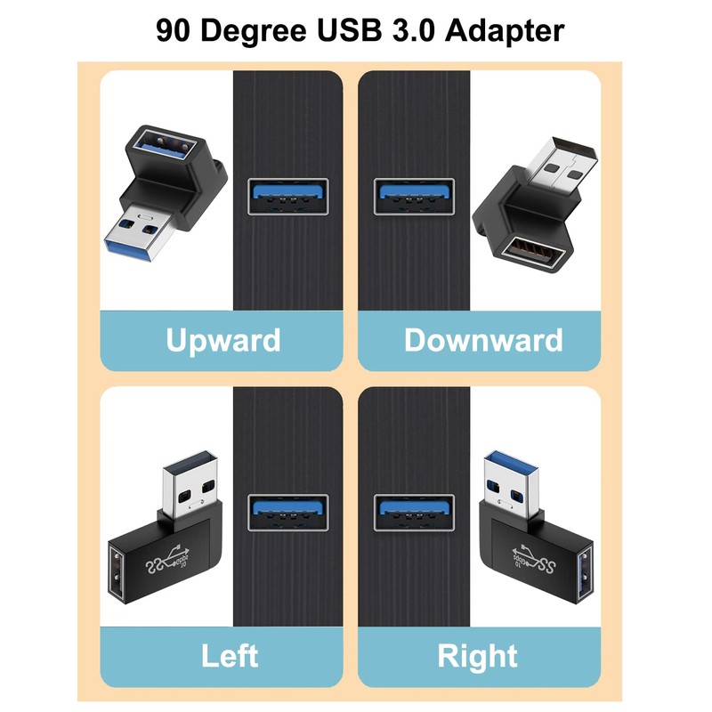 Jadebones 90 Degree USB 3.0 Adapter (4 Pack), Vertical Up