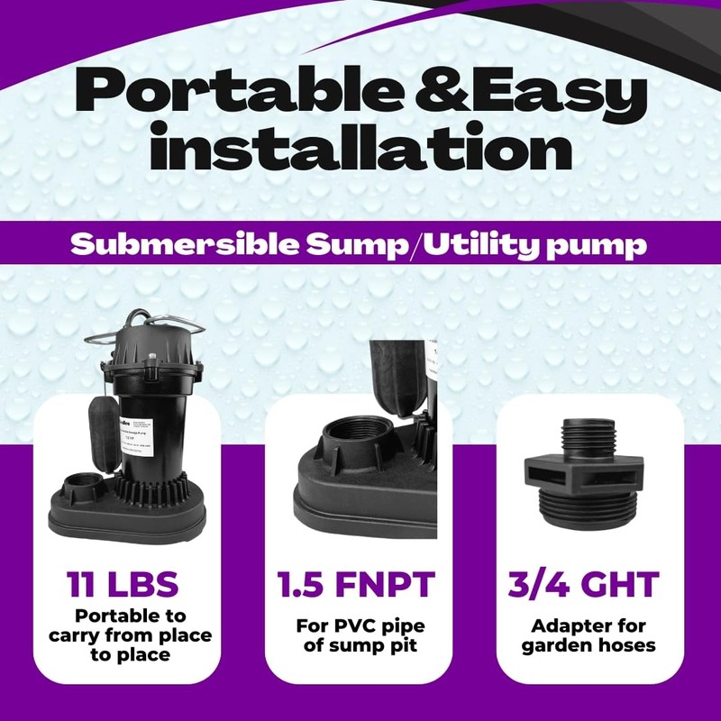 Rainbro 1/2 HP Thermoplastic Submersible Sump Pump With Vertical Float
