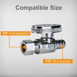 SUNGATOR Straight Stop Valve 3/8" Compression X 1/2" PEX, 1/4 Turn Chrome Plated Brass, Lead Free (2 Pieces)
