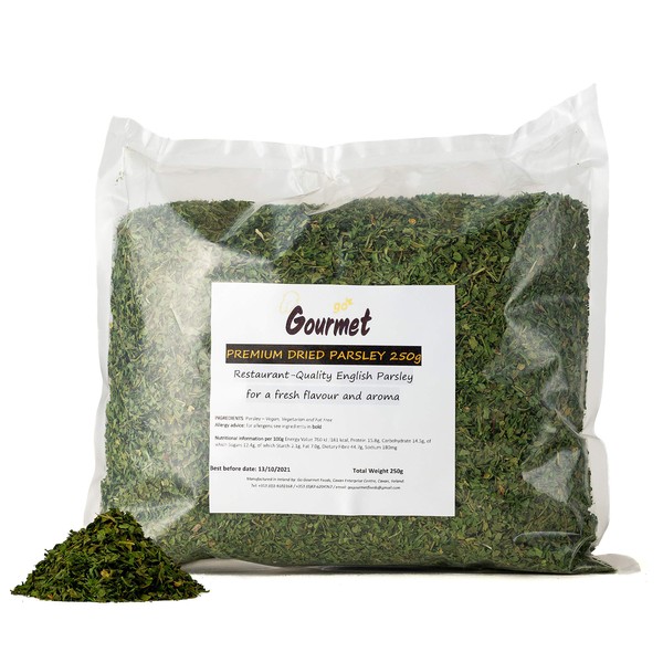 Go Gourmet Dried Parsley Flakes for Food Pantry - Restaurant-Quality English Herb Seasoning for Fresh Flavour and Aroma - Use to Season Soups, Sauces, Salads and More - 250g Bulk Herbs Packet