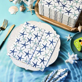 Seajan 200 Pcs Starfish Paper Guest Napkins Disposable Hand Towels for Bathroom Paper Disposable Guest Towels Napkins for Spring and Summer Wedding Bathroom Birthday Dinner Party