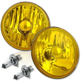 Octane Lighting 5 3/4 Inch Halogen Amber Yellow Glass Headlight Fog Light H4 60W Light Bulbs Pair