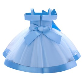 Toddler Baby Girls Ruffle Lace Backless & Bow - Flower Dresses Pageant Party Wedding Birthday Baptism Princess Formal Dance Photo Shoot Ball Gown for Kids Light Blue - Bow 12-18 Months