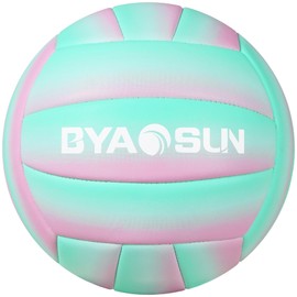 BYAOSUN Volleyball, Beach Volleyball, Soft Volleyball Ball for Indoor, Outdoor, Beach, Size 5 Volleyballs for Beginners, Teenagers, Adults (Green Pink)